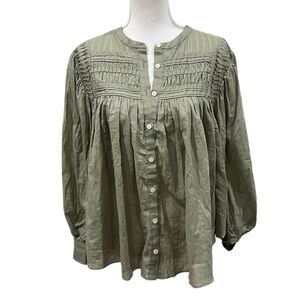 Banana Republic Cardoon Green Pintuck Swing Top